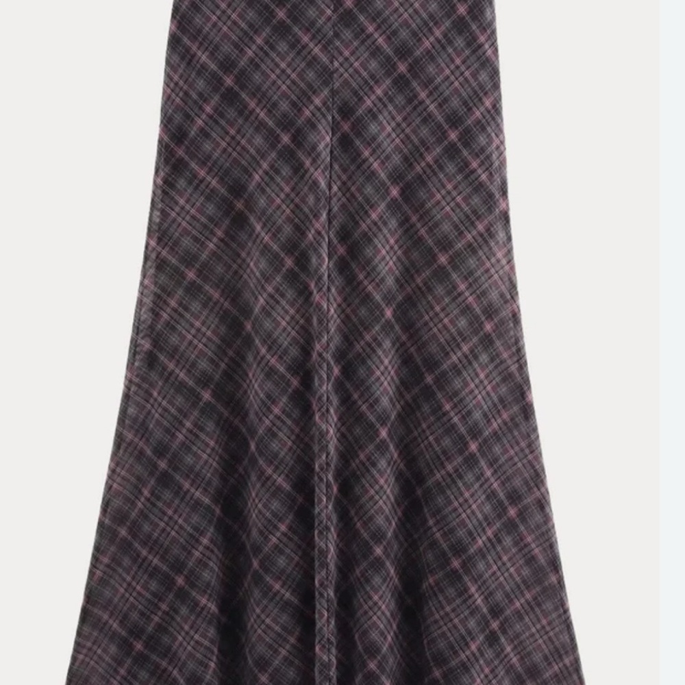 Zara Black and Pink Plaid A-Line Skirt